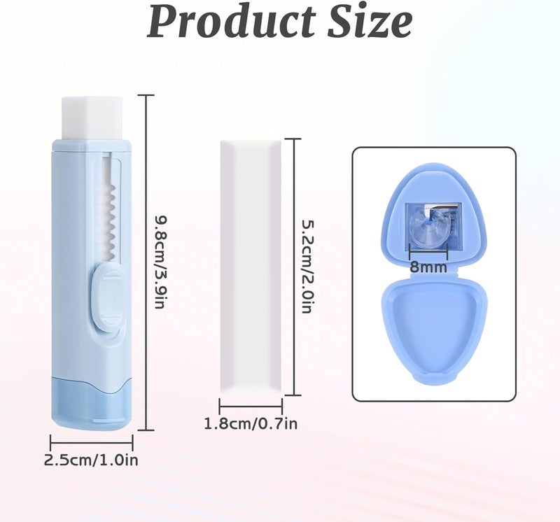 MG 4Pcs Sliding Retractable Pencil Erasers with Sharpener, Cute Pastel Colored Soft Rubber Stick Mechanical Eraser Pen, Push-Pull Large White Erasers for Art Drawing School Stationery Supplies - Image 2